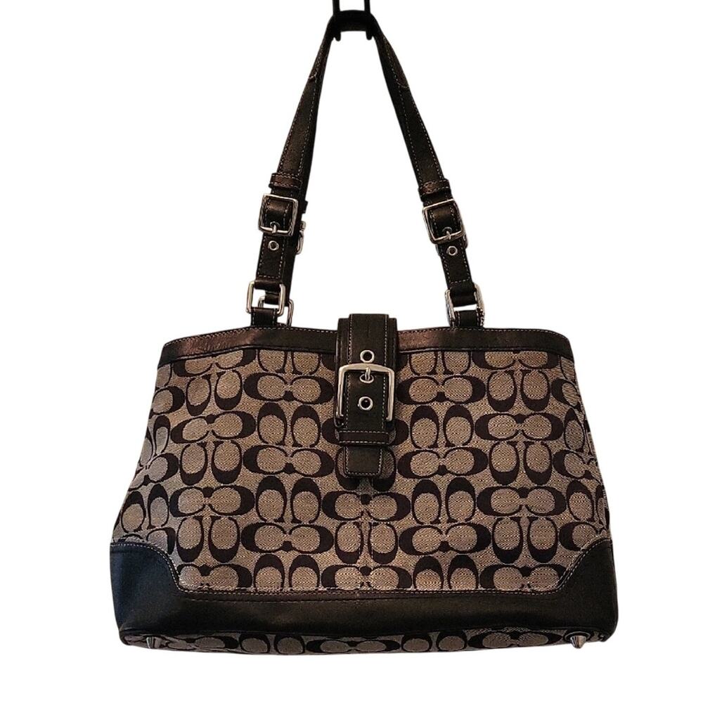 Coach Soho Bucklle Black and Brown Sateen & Leather Shoulder Bag Purse F12643